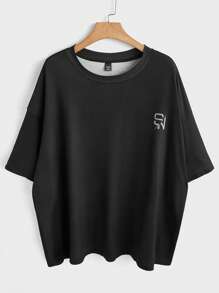 Manfinity VCAY تي شيرت رجالي قياس كبير فضفاض بطباعة حرفية بأسلوب الملابس الشارعية - الأسود - مشاهدة 6