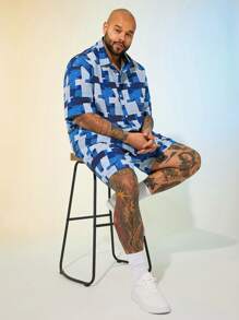 EASEVO Plus Size Men Loose Woven Shirt And Shorts Set