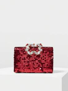 MOTF PREMIUM TÚI XÁCH ĐỰNG BUỔI TỐI TRANG TRÍ SEQUIN & ĐÁ THỦY TINH HỌA THỜI TRANG - Đỏ - Xem 2