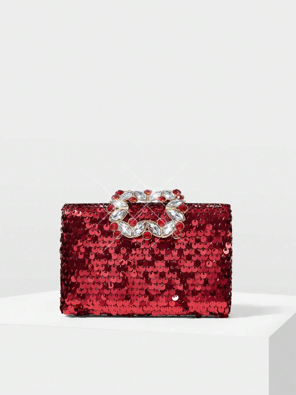 MOTF FASHIONABLE SEQUIN & RHINESTONE DECOR SQUARE EVENING CLUTCH BAG