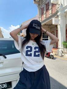 INAWLY 女士数码印花圆领可变肩短袖 T 恤，夏季图案 T 恤女式上衣 - 白色 - 查看 5