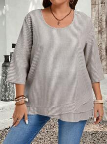 EMERY ROSE 大码女式乡村休闲 3/4 袖条纹宽松秋季衬衫、女式春夏季衬衫、女式夏季衬衫、女式乡村休闲上衣、波西米亚风女式圣帕特里克节、度假女式衬衫、日常休闲装