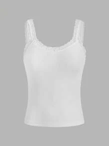 SHEIN Essnce 3pcs Lace Top White Tank Top Women's Casual Versatile Simple Lace Trim Camisole