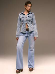 MUSERA Light Wash Fitted Denim Jacket Western 90's Spring Summer Streetwear Chic - Baby Blue - View 4