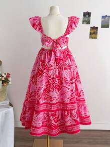 Soleia Váy maxi chữ A cổ chữ V in hoa màu hồng cỡ lớn cho nữ, phong cách kỳ nghỉ - Nhiều màu - Xem 2