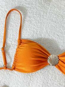 Swim Chiccia Ensemble de bikini 2 pièces pour femmes avec Top sans bretelle et sans fil décoré de coquillages et short à nouer sur les côtés, tenue d'été pour la plage