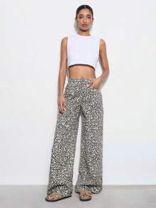 Maija Pantalones vaqueros de mujer con estampado de leopardo de tiro bajo, pantalones casuales con estampado de leopardo, con cintura elástica, estilo cómodo de resort - Multicolor - Ver 6