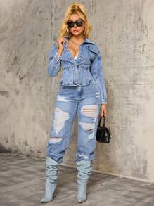SHEIN SXY Women's Slim Fit Casual Denim Jacket And Outerwear