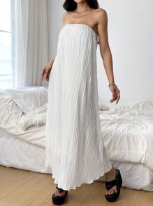 SHEIN EZwear Vestido de unicolor de longitud media, moda minimalista, uso casual y diario para mujeres