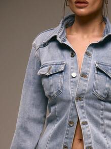 MUSERA Light Wash Fitted Denim Jacket Western 90's Spring Summer Streetwear Chic - Baby Blue - View 5