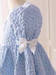 SHEIN Leap Crew Young Girl Jacquard Puff Sleeve Fitted Elegant Dress Young Girl Dresses Young Girls Clothing Easter Dress Young Girl Birthday Dress Young Girl Spring Dress,Spring And Summer Suits - Blue - View 9