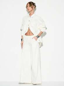 KIZN Designer Wide Leg Jeans High Waist Clean Cut Contrast Stitch Palazzo Style Casual Fashion Statement Pants Spring Summer - Beige - View 5