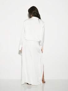 KIZN Robe de soirée longue avec encolure plongeante drapée et manches longues. Robe de cérémonie, de mariage ou d'invité. Taille rassemblée. Collection de luxe pour occasions spéciales