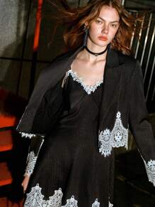 MOTF STUDIO 对比色蕾丝条纹西服 - 深灰色 - 查看 8