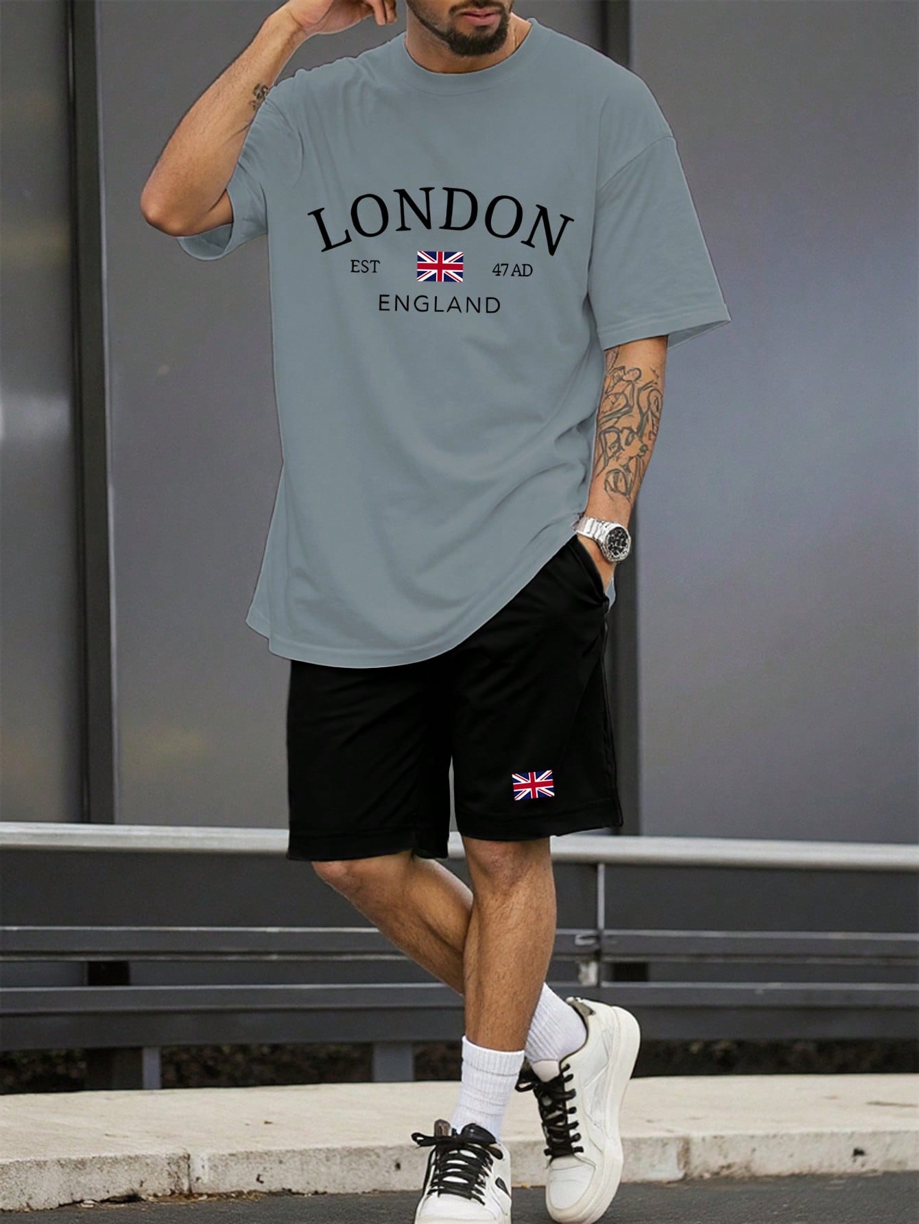 Manfinity Dauomo Men's Letter Print Short Sleeve T-Shirt & Shorts Set