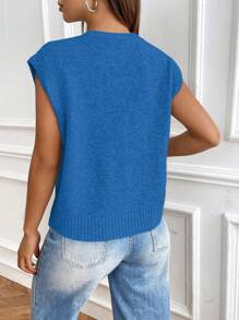 Chiquease 女士纯色前扣休闲宽松背心开衫 - 寶藍色 - 查看 3