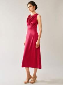 Uhlyne Uhlyne Sleeveless V-Neck Midi Dress, Elegant Fitted Style For Women, Suitable For Wedding Season - Burgundy - View 5