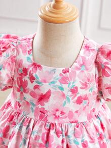 女宝宝夏季可爱花卉图案短袖连衣裙