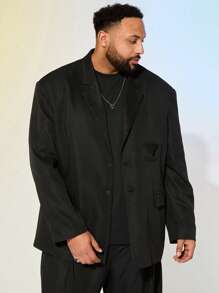 EASEVO Plus Size Men's Loose Fit Casual Black Pocket Woven Long Sleeve Blazer