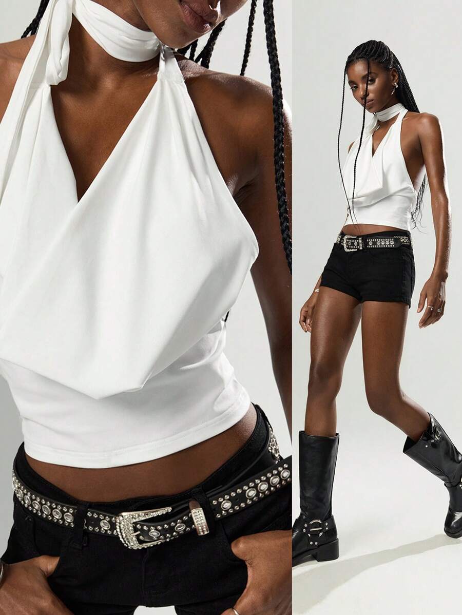 Easelle Damen gestricktes Tank Top, Minimalistische Mode für den täglichen Gebrauch - Weiss - Übersicht 1