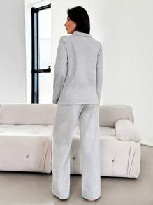 SHEIN Women Two Pieces Long Sleeve Zipper Detailed Sweatshirts And Wide Leg Sweatpants Sets