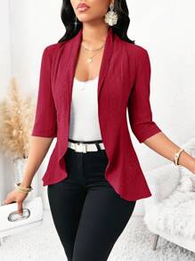 SHEIN Lady Áo khoác nữ họa tiết rỗng màu trơn Four Seasons cho mùa thu/đông - Màu Đỏ Sâu - Xem 7