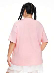 ROMWE Kawaii Plus Size Vrouwen Schattige Kattenprint 3D Strik Plus Size T-shirt
