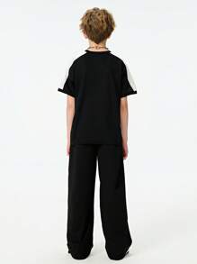 Tween Boy' Solid Color Patchwork Round Neck Short Sleeve Numeric Print T-Shirt