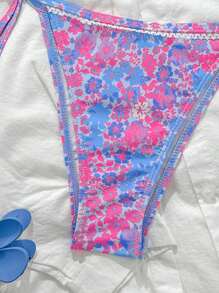 Swim Mod Women Summer Beachwear Random Floral Print Side Tie Ruffle Trim Bikini Bottom - Multicolor - View 4