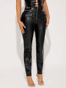 SHEIN SXY Women's Fashion Fashionable Zipper Leggings - Black - View 5