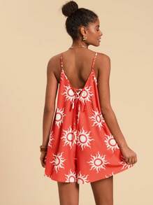 Travachic 女式宽松梭织连体裤，饰有烈日图案印花 - 紅色 - 查看 2