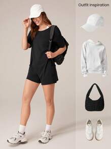 GLOWMODE Modal Take It Easy Reversible Short Sleeves Romper Jumpsuit With Side Large Pocket Daily Casual Spring Summer - Black - View 7