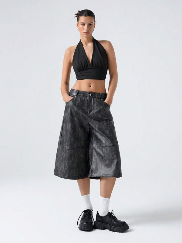 LYSMO Solid Backless Crop Halter Top