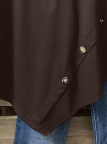 Plus Size Solid Color Short Sleeve T-Shirt, Simple Fashion Casual Everyday Wear - Coffee Brown - View 5