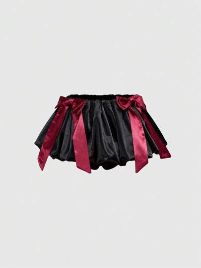 Goth Minifalda de satén con lazo estilo Y2K dulce