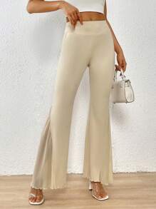 SHEIN Essnce 女士瑜伽/舞蹈宽松喇叭裤，网眼拼接，美人鱼风格 - 杏色 - 查看 3