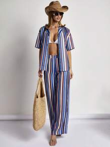 COSMINA 女士优雅条纹印花裤，适合假日通勤、夏季、度假、春季、海滩、春夏 - 彩色 - 查看 3