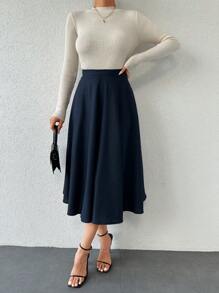 EURMUSE Solid Color Casual Fashionable Versatile Mid-Length Skirt