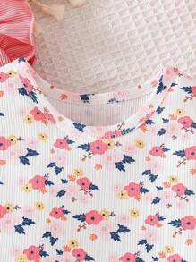 Baby Girl Crew Neck Short Cap Sleeve Simple Casual Top, Daily Wear - Multicolor - View 5