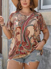SHEIN VCAY Blusa informal de talla grande con estampado de paisley para vacaciones