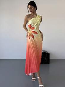 Firerie Elegantes, minimalistisches, stilvolles Damen-Maxikleid mit Farbverlauf, asymmetrischem Saum und Kordelzug, geeignet für Urlaub & Alltag, Frühling