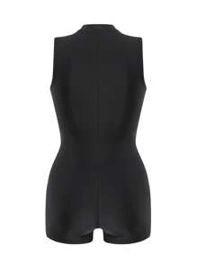 Swim SPRTY Women's Professional Competitive One-Piece Swimsuit, Sexy Black Zipper Front Activewear