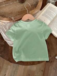 SHEIN Baby Girls' Casual Minimalist Short Sleeve Top, Suitable For Summer