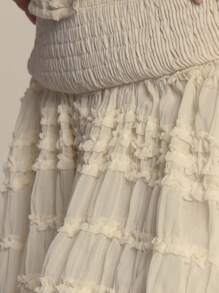 MUSERA Low Rise Smocked Waistband Ruffle Tiered Mini Skirt  Summer  Cute - Cream - View 6