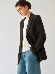 Uhlyne Giacca casual da donna slim fit con colletto a rever, doppiopetto, in tessuto di lino intrecciato, maniche lunghe