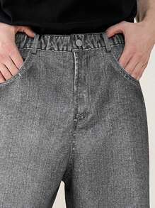 Manfinity VCAY Men's Woven Casual Loose Straight Solid Color Pants - Dark Wash - View 3