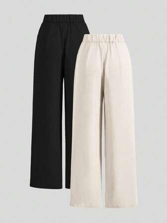 Poéselle Sommarbyxor med hög midja i flera delar, byxor med vida ben, hög midja, veckade plisserade byxor med vida ben, byxor, lös passform, långbyxor