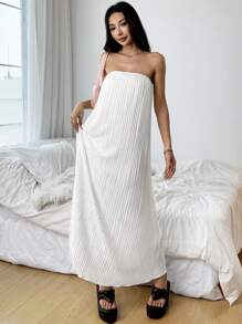 SHEIN EZwear Vestido de unicolor de longitud media, moda minimalista, uso casual y diario para mujeres