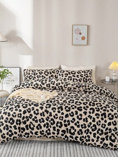 Juego de ropa de cama de 3 piezas con estampado de leopardo, un edredón y 2 fundas de almohada, suave y amigable con la piel