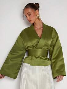 COSMINA Blusa elegante de commute de unicolor con mangas abombadas para mujeres